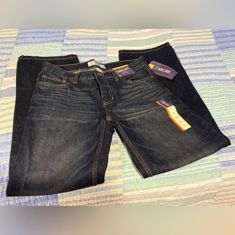 NEW WITH TAGS! Size 16 Boys’ Jeans, Cherokee, Dark Wash Straight Fit Adjustable